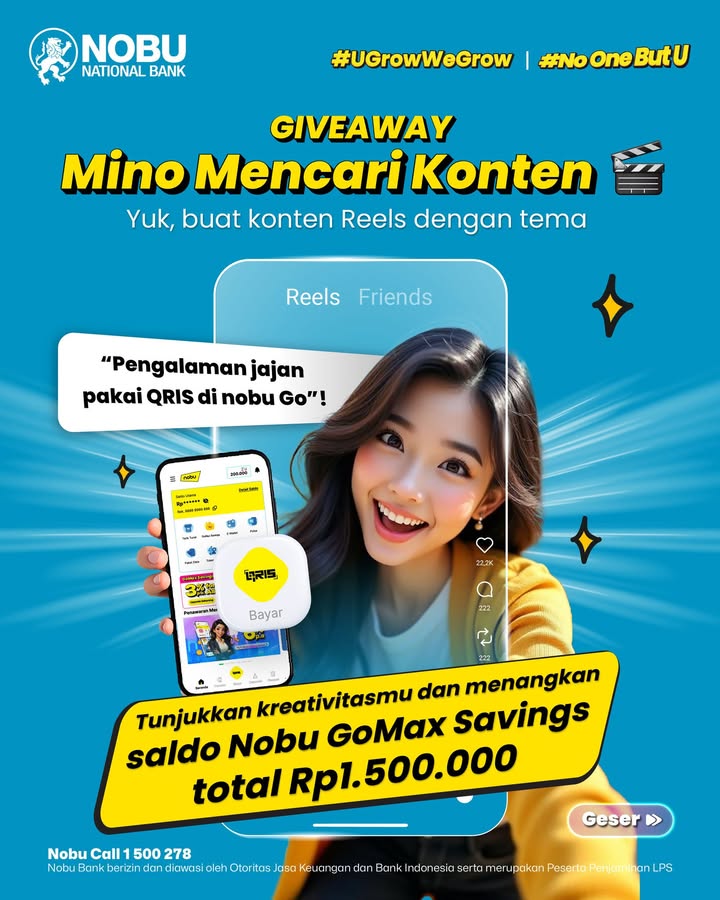 Saatnya tunjukin kreativitas di Mino Mencari Konten Buat Reels keseruan jajan menggunakan QRIS di nobu Go dan menan...