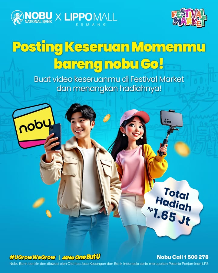 Punya momen seru di Festival Market bareng nobu Go Posting aja dan dapetin hadiahnya Tunjukin keseruanmu bareng nobu...