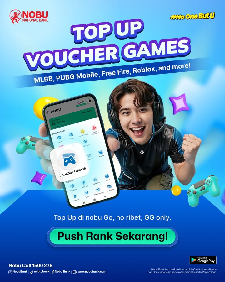Lagi main game, terus butuh top up voucher Tenang Sekarang ada fitur top up Voucher Games di nobu Go buat kalian ...