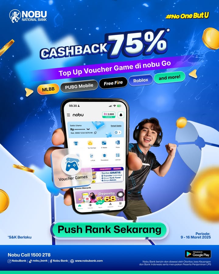 Push rank makin semangat kalau top up voucher nya makin gampang dan cuan Top up voucher game favorit di nobu Go dan dapati...