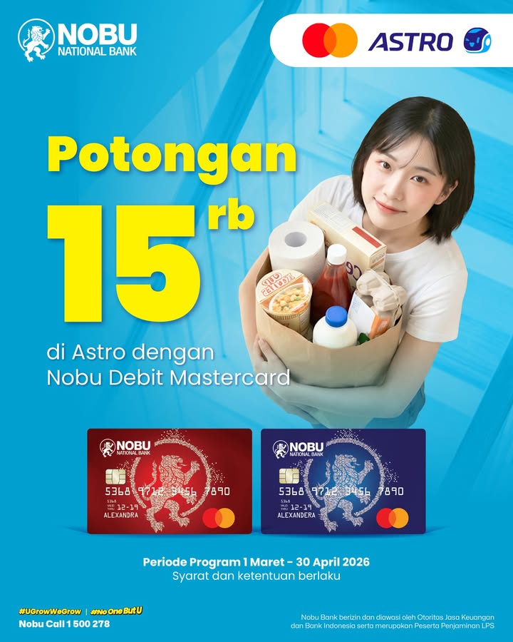 Belanja bulanan pakai Nobu Debit Mastercard bisa lebih hemat Bisa dong Pakai Nobu Debit Mastercard buat bayar bel...