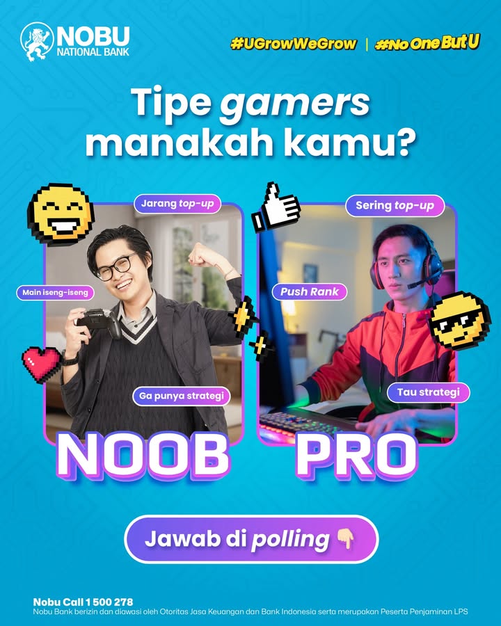 Kalian tipe gamers yang mana, nih, guys Buat yang suka top up voucher game, jangan lupa bayarnya pakai QRIS di nobu G...