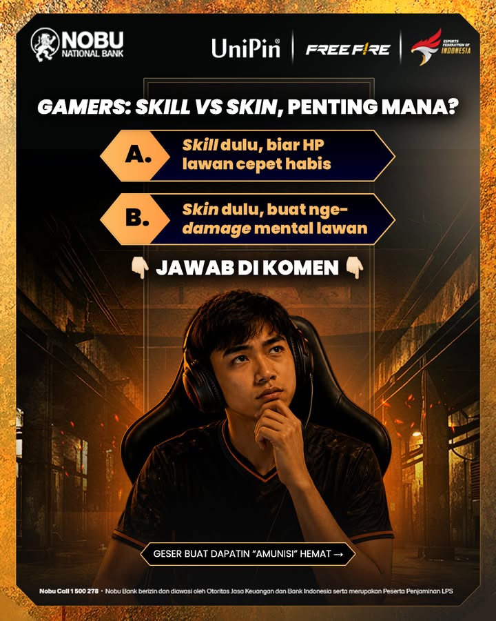 Kalian tim skill dulu atau tim skin dulu Buat yang mau upgrade skin Free Fire, bisa top up voucher nya di UniPin baya...