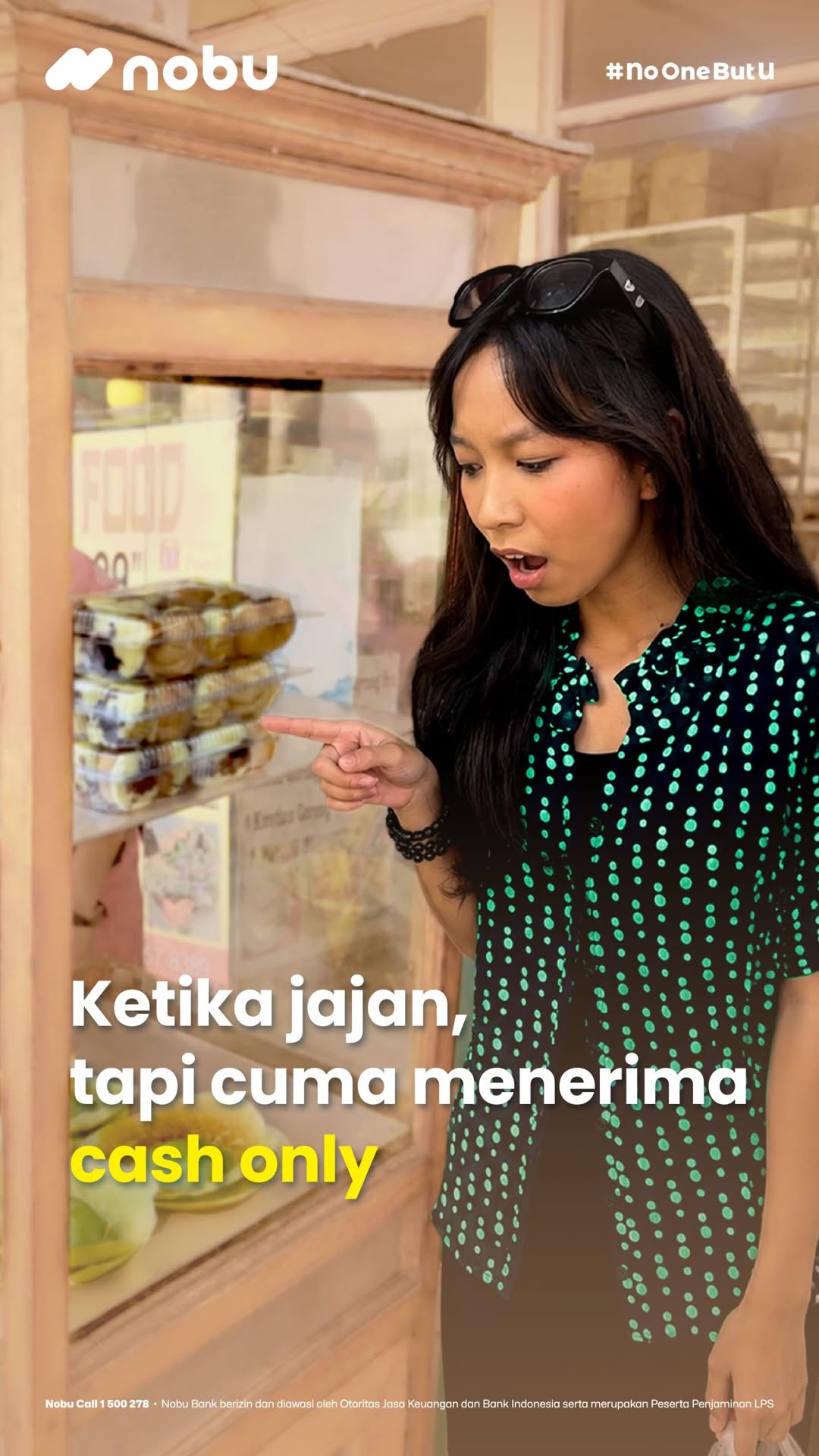 Udah pesen jajanan, udah siap bayar pakai QRIS di nobu Go, ternyata cuma nerima cash only ..