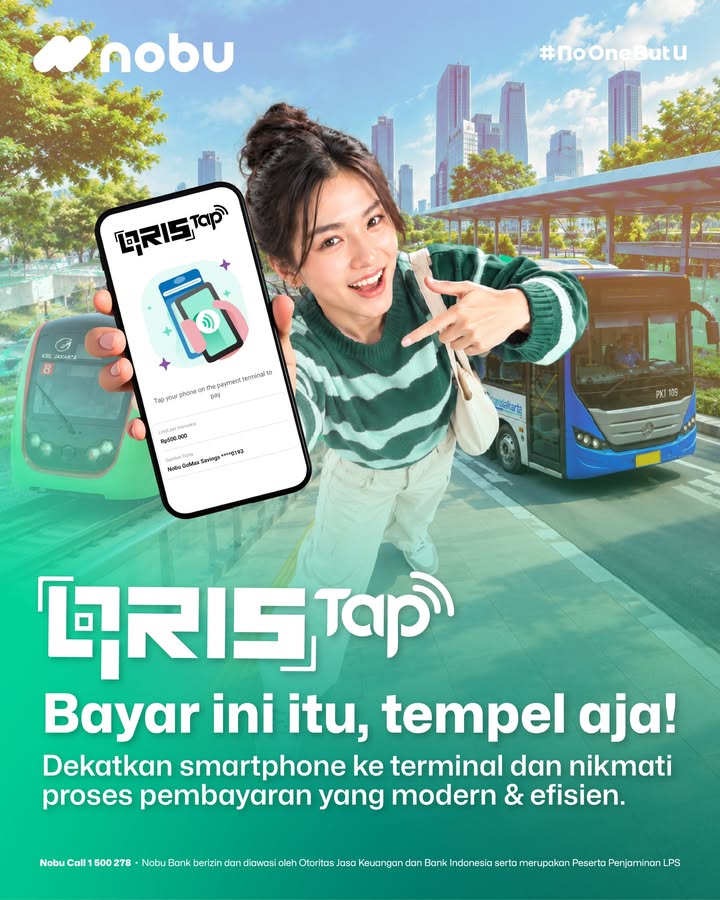 Ga perlu scan, tinggal tap Bayar ini itu jadi lebih cepat, modern, dan efisien dengan QRIS Tap di nobu Go