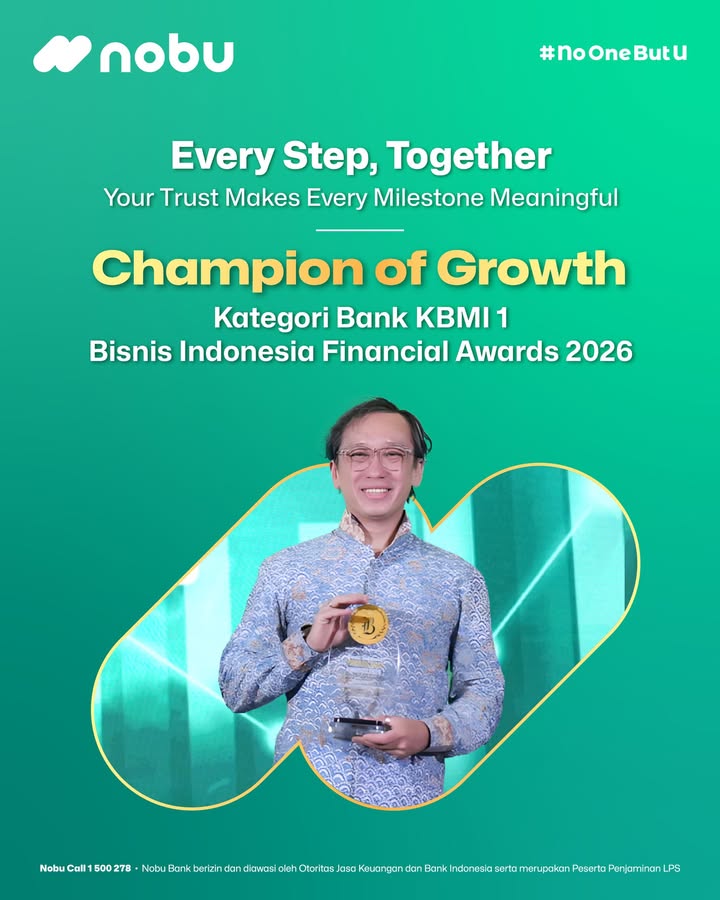Nobu Bank raih penghargaan Champion of Growth Dalam ajang Bisnis Indonesia Financial Awards 2026, Nobu Bank berhas...