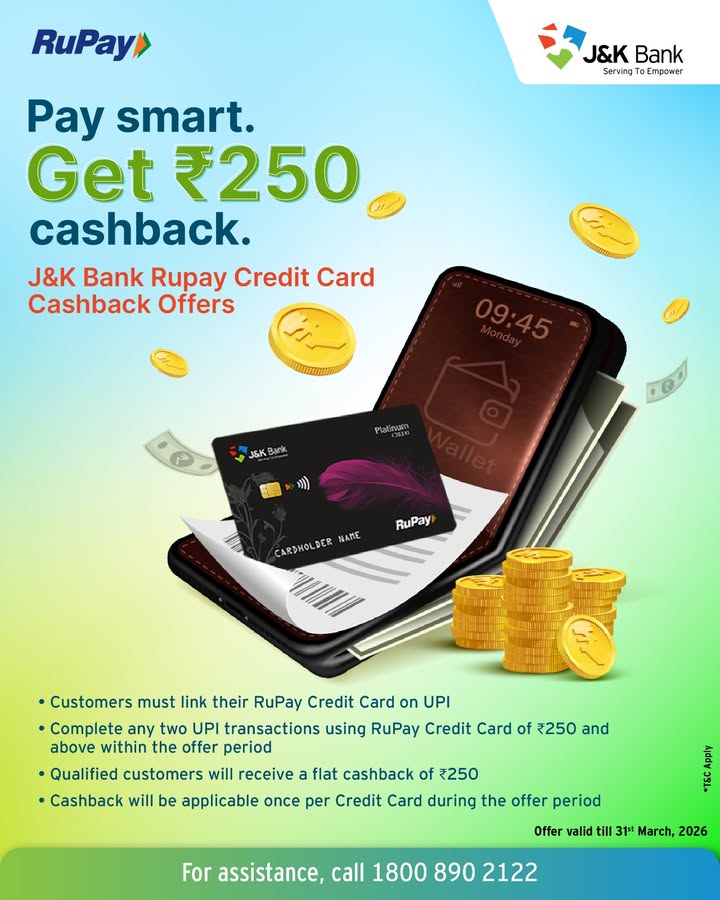 Pay smart and get rewarded with your J K Bank RuPay Credit Card on UPI