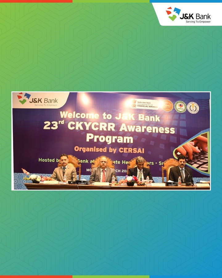 J K Bank hosts CERSAIs 23rd CKYC Awareness Programme at CHQ Executive Director Sudhir Gupta chairs inaugural session Reinf...