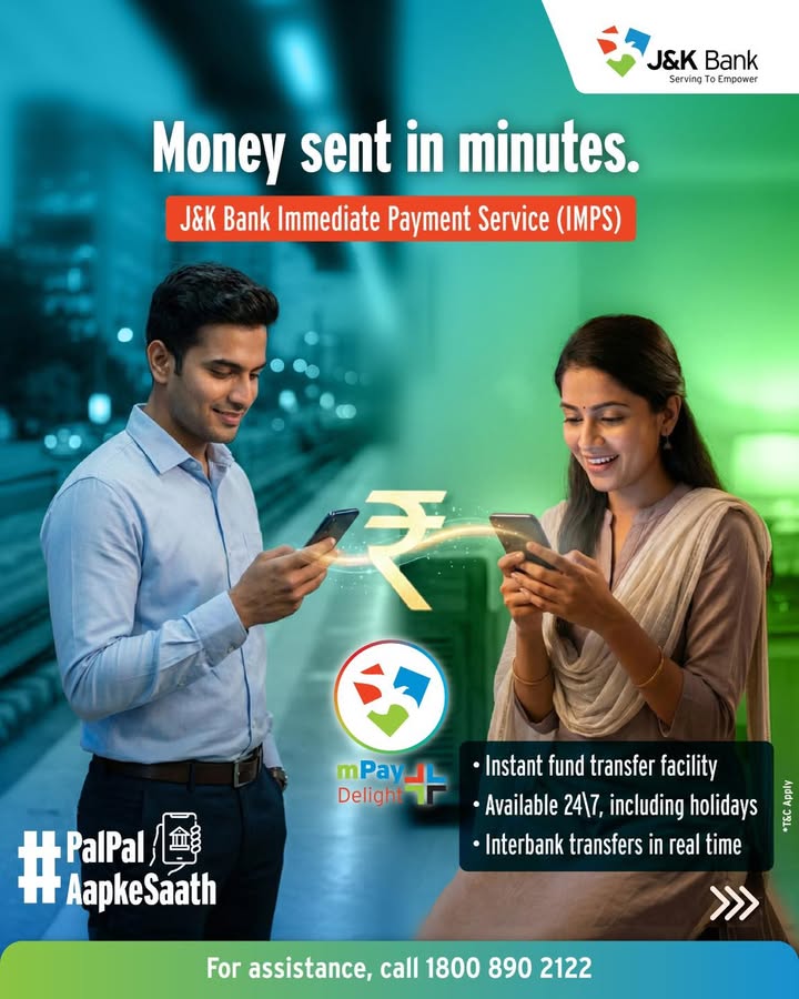 Transfer funds anytime, anywhere with IMPS through J K Bank s mPay DelightPlus App