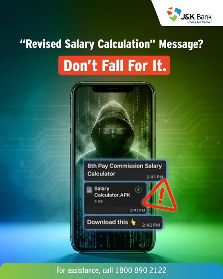 Stay cautious Fraudsters are circulating fake 8th Pay Commission salary calculator links through WhatsApp, urging users to...