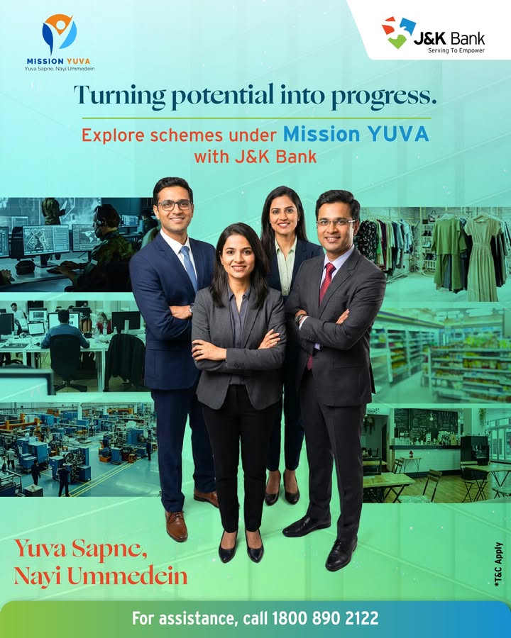 Under J K Governments flagship program Mission Yuva, J K Bank supports youth led enterprises through financial assistance, s...