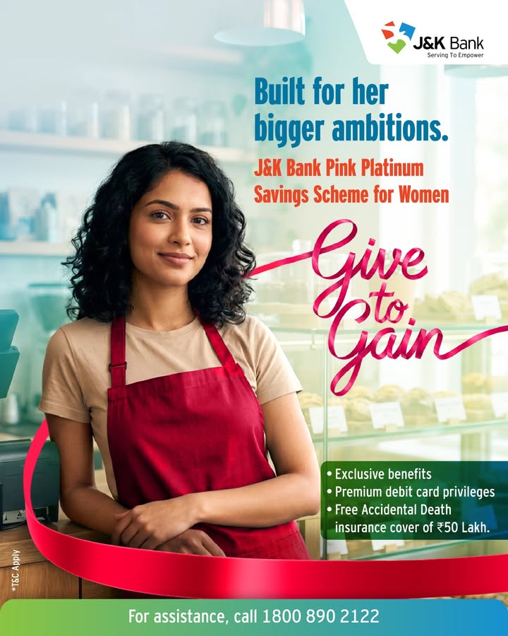 Designed for women managing significant responsibilities and aspirations, J K Bank Pink Platinum Savings Schemes for women d...