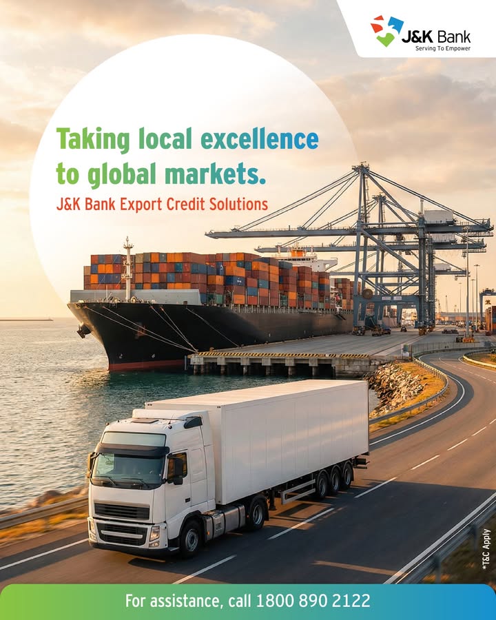 J K Bank in collaboration with ECGC is providing Collateral free Export Credit to Eligible Exporters to grow their Exports