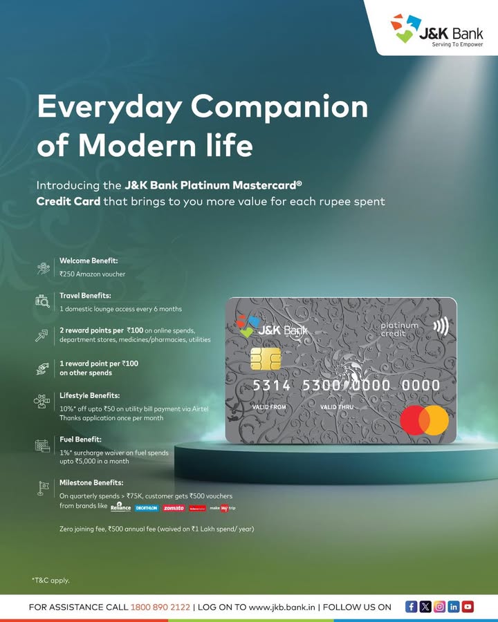 Turn your everyday spending into a reward spree with the J K Bank Platinum Credit Card