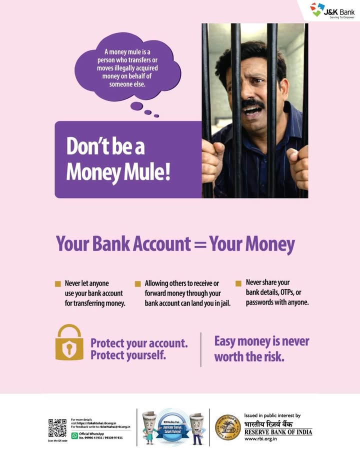 Dont be a money mule. Easy money is never worth the risk. Protect your account. Protect yourself