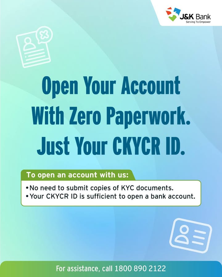 Opening a bank account is now easier than ever. With your CKYCR ID, theres no need to submit copies of KYC documents