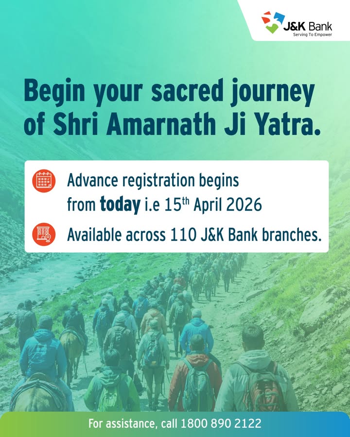 Advance registration for Shri Amarnath Ji Yatra 2026 begins from today i.e