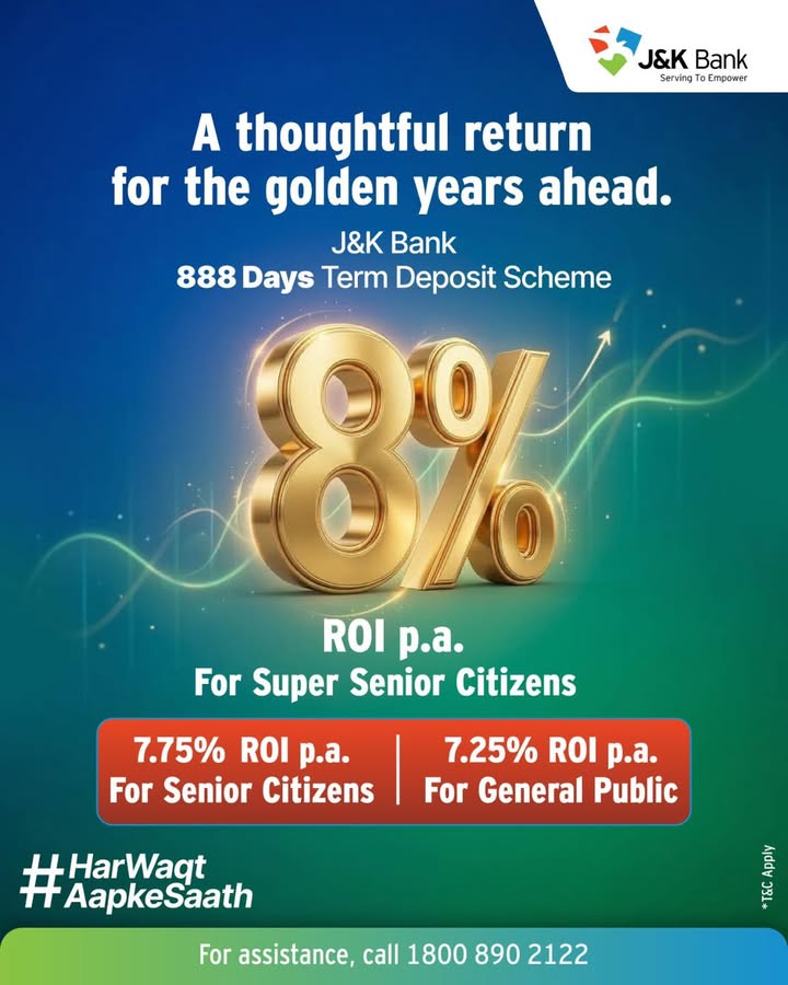 Make your savings work harder with the J K Bank Term Deposit Scheme for 888 days