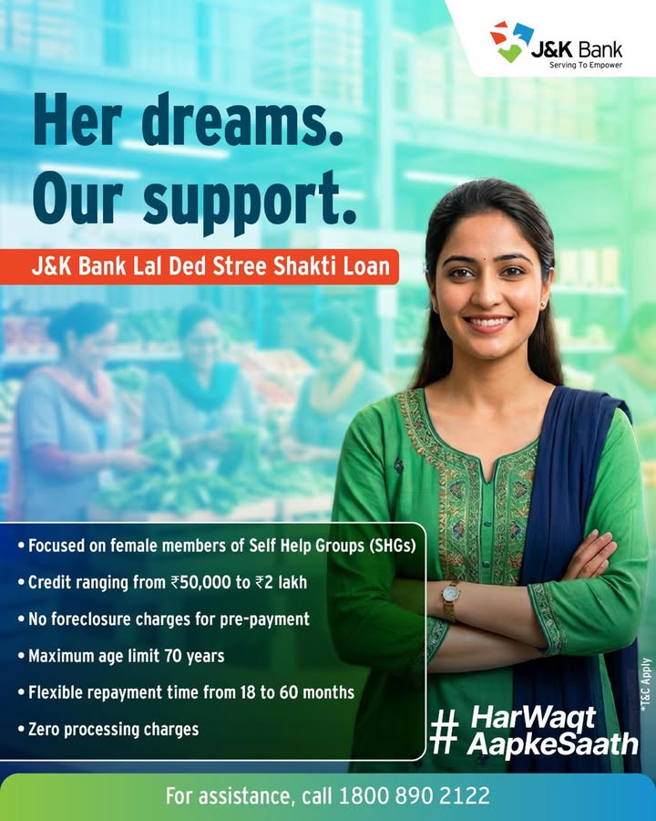 J K Banks Lal Ded Stree Shakti scheme empowers women entrepreneurs with financial support to start and grow their businesses...