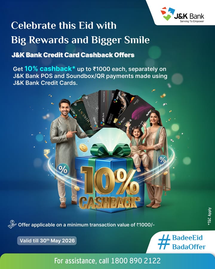 This Eid, celebrate big with J K Bank Credit Card cashback offers
