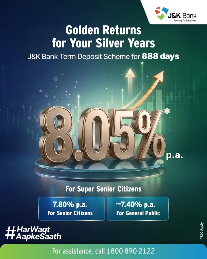 Some accounts simply hold your money. With J K Bank s Term Deposit scheme for 888 Days, it actually grows