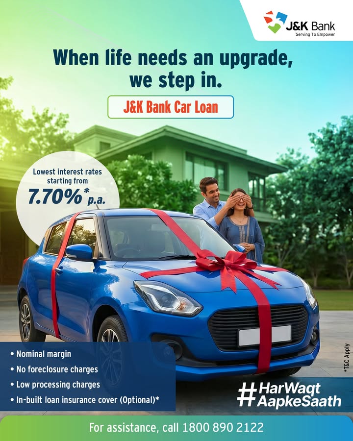 The right support at the right time. Enjoy attractive interest rates and added benefits with J K Bank Car Loan