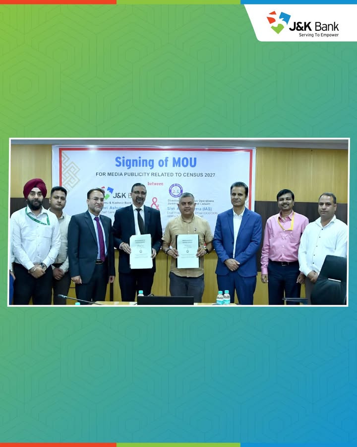 J K Bank inks maiden strategic partnership with Directorate of Census Operations JKL for Census 2027 Population Enumeration ...