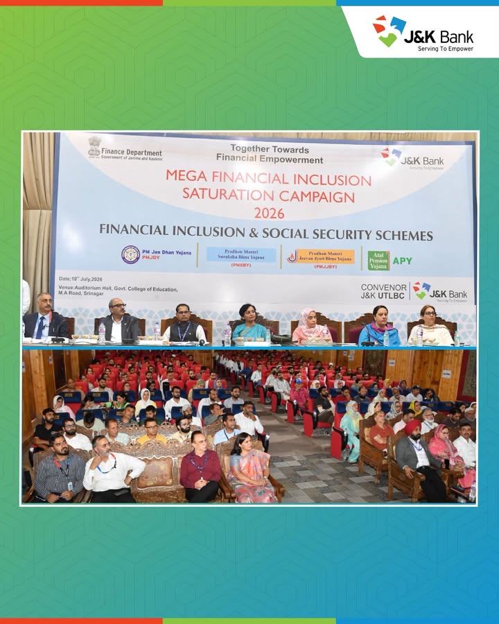 J K Bank convenes Mega Financial Inclusion Saturation Campaign 2026 in Srinagar CGM in Charge FIDD RBI urges people to...