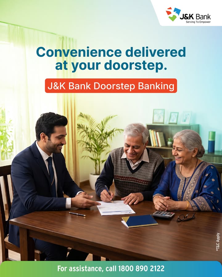 Why travel when banking can come to you With J K Bank Doorstep Banking, access essential banking services from the comfort...