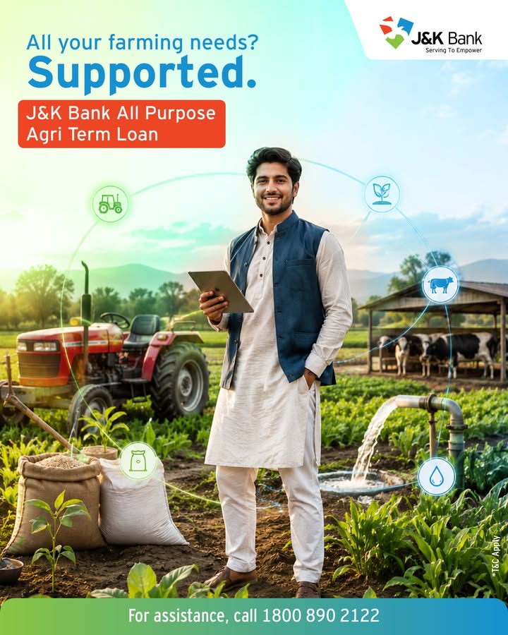 Grow your agricultural ambitions with the J K Bank All Purpose Agri Term Loan