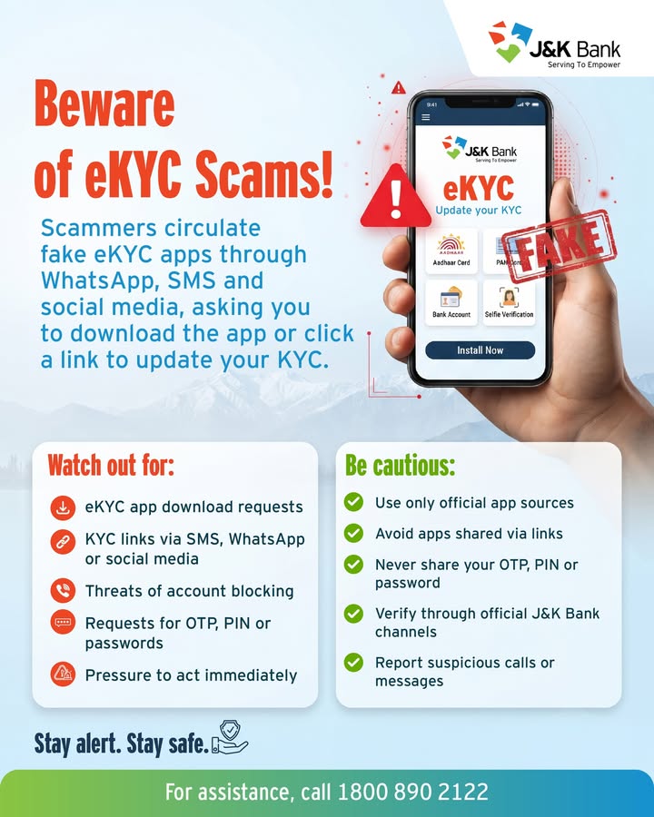 Scammers circulate fake eKYC apps and links through WhatsApp, SMS and social media, often creating urgency by claiming that ...