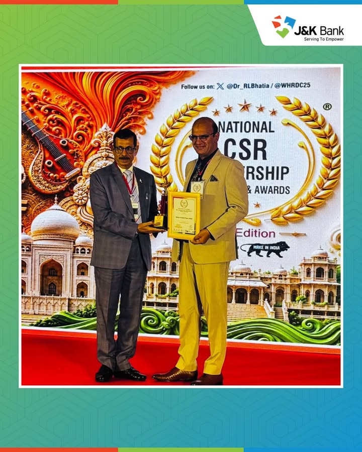 J K Bank bags top national honour for Best CSR Overall Practices Our CSR programme is steadily evolving into a structure...