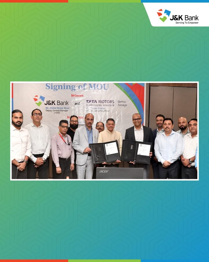 J K Bank renews MoU with Tata Motors as preferred financier J K Bank today renewed its Memorandum of Understanding MoU wi...