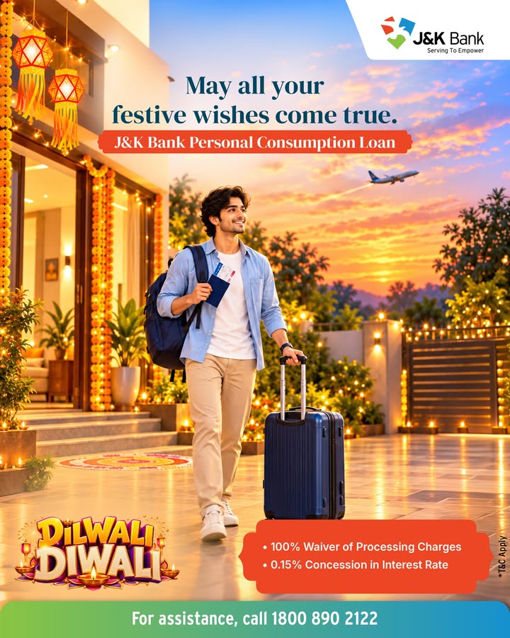 This festive season, give your wishes a reason to shine. With the J K Bank Personal Consumption Loan, enjoy a 0
