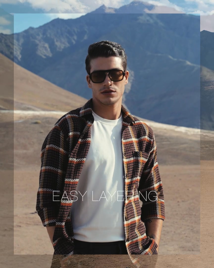 Tonal checks made for easy layering Shop the look, wear it your way Mufti All Same Campaign, Mufti AW25, Tonal Brown Outfit...