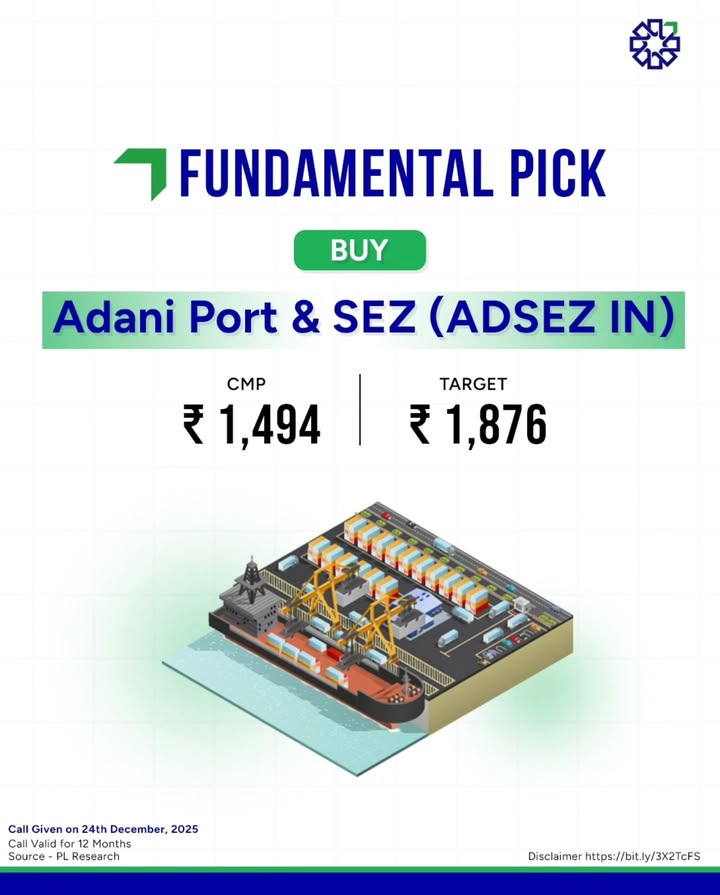 Fundamental Pick Adani Ports SEZ Backed by long term contracted volumes, strong cash flow visibility, and an upg...