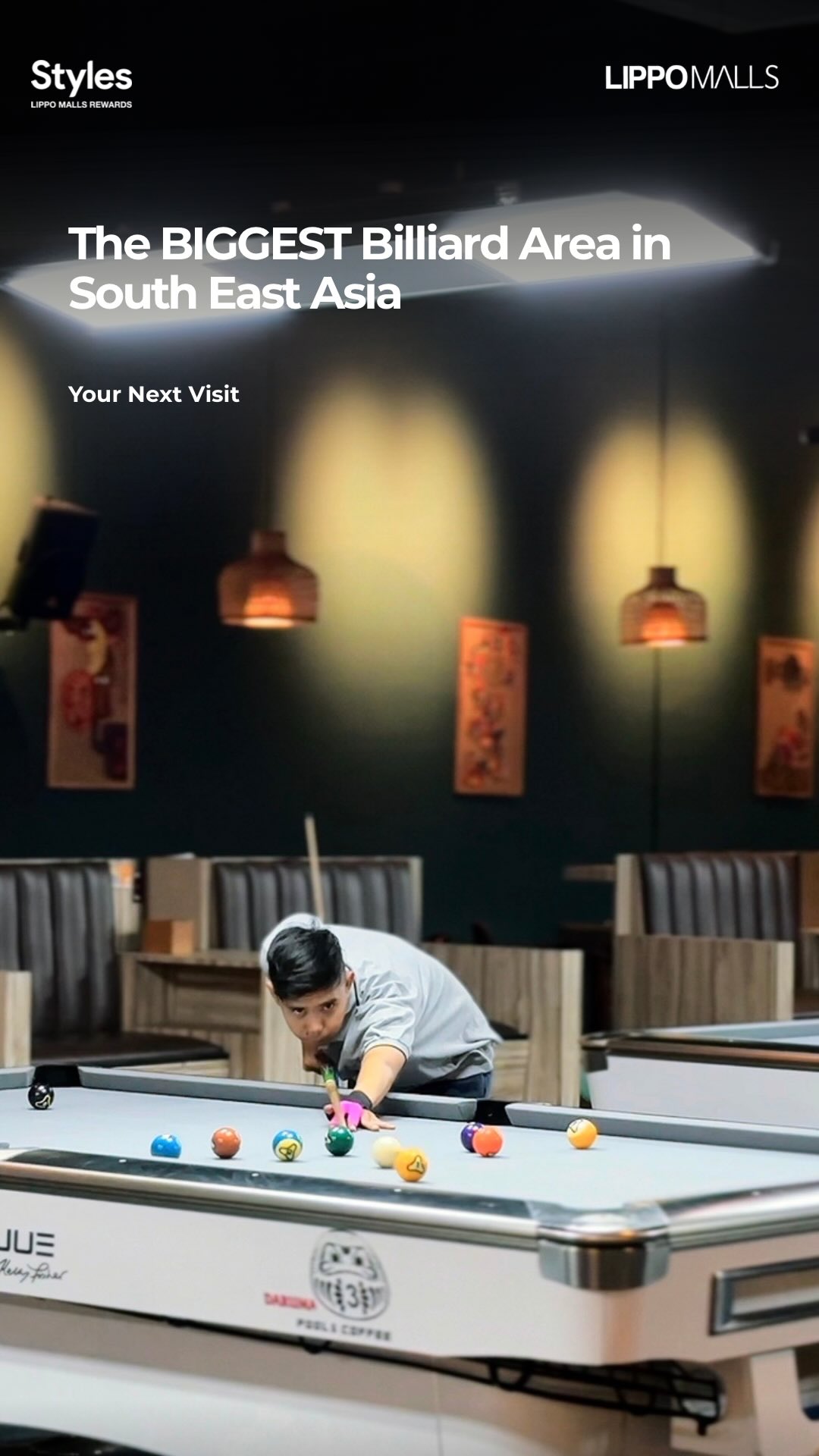 THE BIGGEST BILLIARD AREA IN SOUTH EAST ASIA Areanya sangat luas, clean, premium, and built different