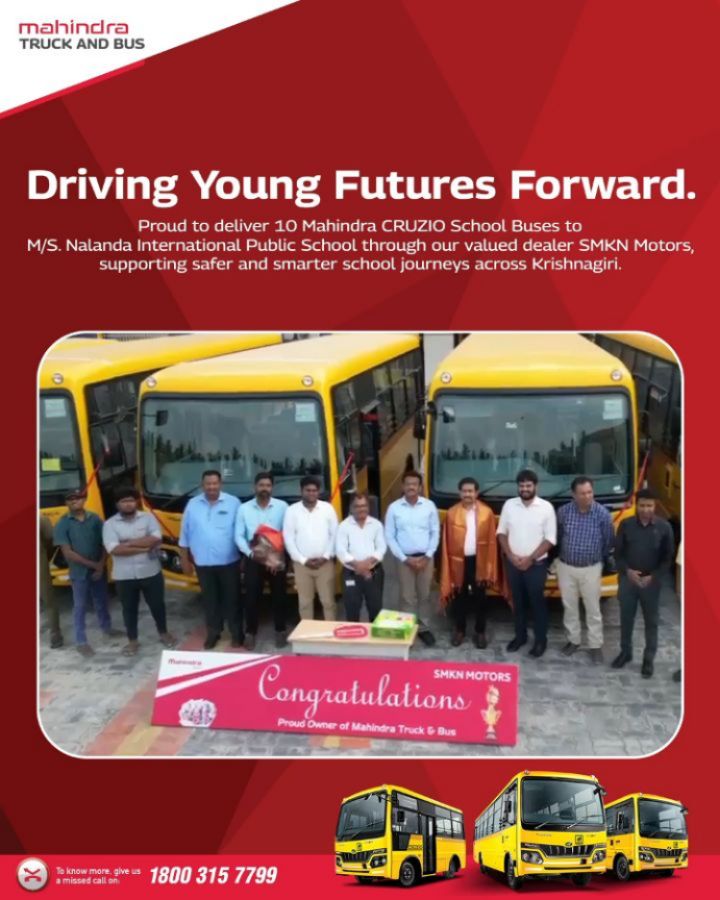 Successfully delivered 10 Mahindra Cruzio School Buses to M S
