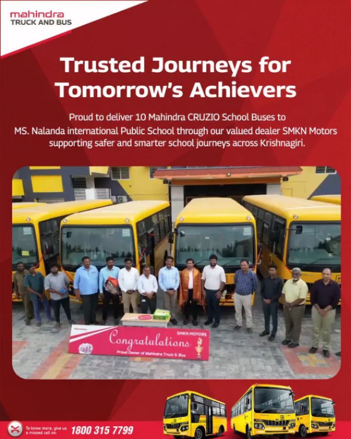 Successfully delivered 10 Mahindra Cruzio School Buses to M S