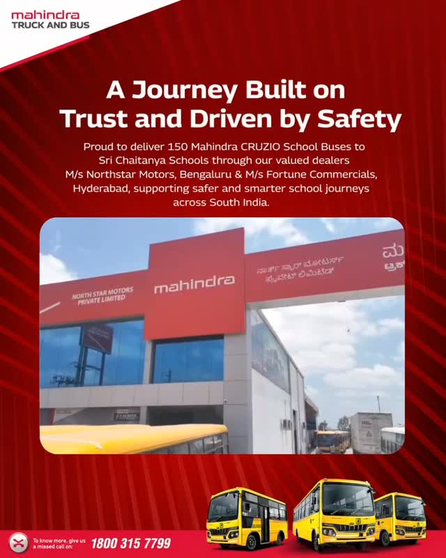 Congratulations to Sri Chaitanya Schools for owning 150 nos CRUZIO School buses through our dealer, M s Northstar Motors, Be...