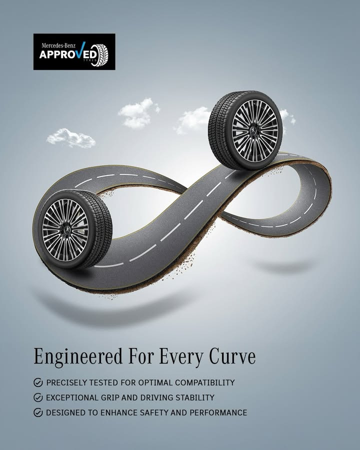 Engineered and designed to enhance safety and performance, Mercedes Benz Approved Tyres perform the best on every curve