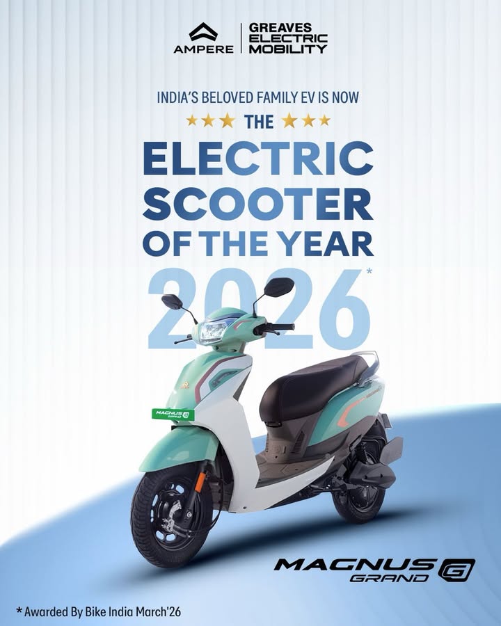 Indias beloved EV is now the Electric Scooter of the Year 2026 Awarded by bikeindia The grand features of Ampere ...