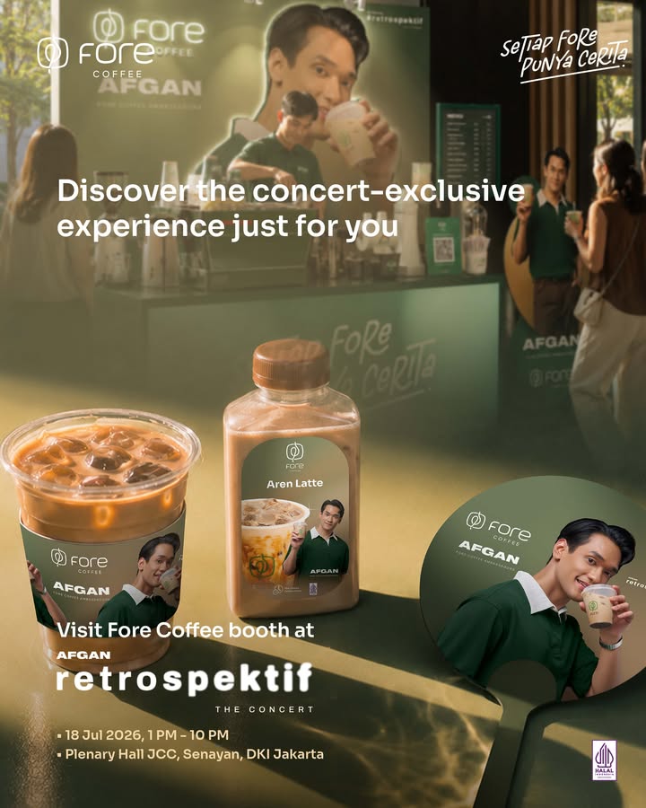 Dibalik momen tak terlupakan, selalu ada segelas Fore menemani Temukan booth Fore Coffee di Afgan Retrospektif Concert ...