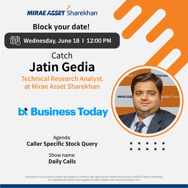Get Top Trading picks from Mr. Jatin Gedia , Technical Research Analyst, at Mirae Asset Sharekhan, on TV Today. 12 00 PM DAILY CALLS Business Today 02 15 PM CLOSING TRADES ET Now Swadesh Disclaimer https rb Get Top Trading picks from Mr. Jatin Gedia , Technical Research Analyst, at Mirae Asset Sharekhan, on TV Today