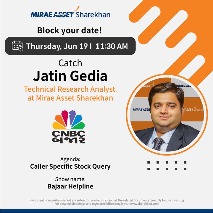 Gain valuable market insights from Mr. Jatin Gedia, Technical Research Analyst, at Mirae Asset Sharekhan, on TV Today. 11 30 AM BAJAR HELPLINE on CNBC BAJAR 01 00 PM MIDCAP MANTRA on CNBC AWAAZ Disclaimer https rb Gain valuable market insights from Mr. Jatin Gedia, Technical Research Analyst, at Mirae Asset Sharekhan, on TV Today