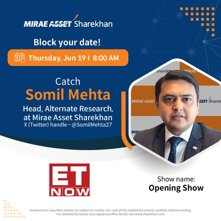 Gain valuable market insights from Mr. Somil Mehta, Head, Alternate Research, at Mirae Asset Sharekhan, on TV Today. 08 00 AM OPENING SHOW at ET NOW Disclaimer https rb.gy jqplkw MiraeAssetSharekhan stockmarketinvesting Gain valuable market insights from Mr. Somil Mehta, Head, Alternate Research, at Mirae Asset Sharekhan, on TV Today