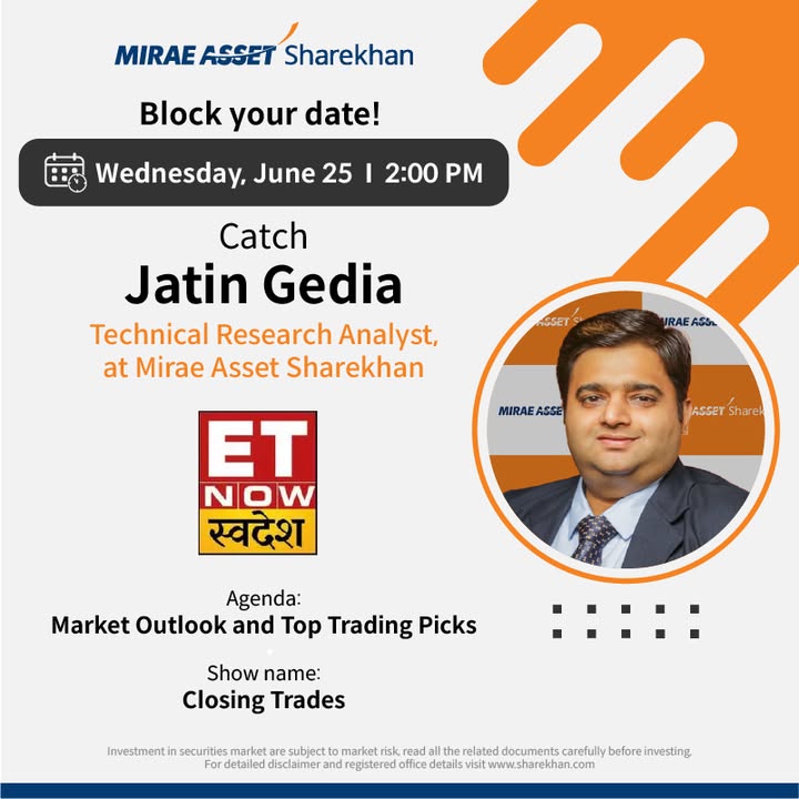 Gain valuable market insights from Mr. Jatin Gedia , Technical Research Analyst, at Mirae Asset Sharekhan, on TV Today at 02 00 PM on ET Now Swadesh Show name CLOSING TRADES Disclaimer https rb.gy jqplkw MiraeAssetSharekhan stockmarket Gain valuable market insights from Mr