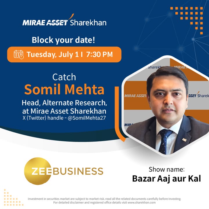 Gain valuable market insights from Mr. Somil Mehta, Head, Alternate Research, at Mirae Asset Sharekhan, Today at 07 30 PM on Zee Business Show name BAZAR AAJ AUR KAL Disclaimer https rb.gy jqplkw MiraeAssetSharekhan stockmarket Gain valuable market insights from Mr