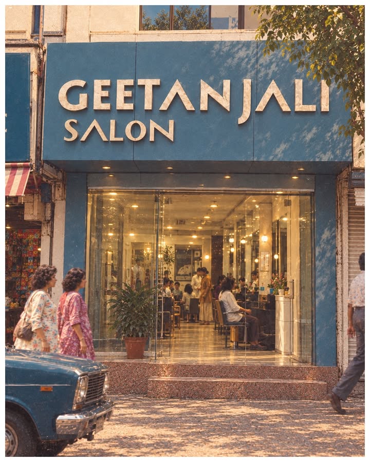 This is how we imagine a day at Geetanjali Salon in the 80s bold looks, beauty talk, a favourite song on repeat, and a mir...