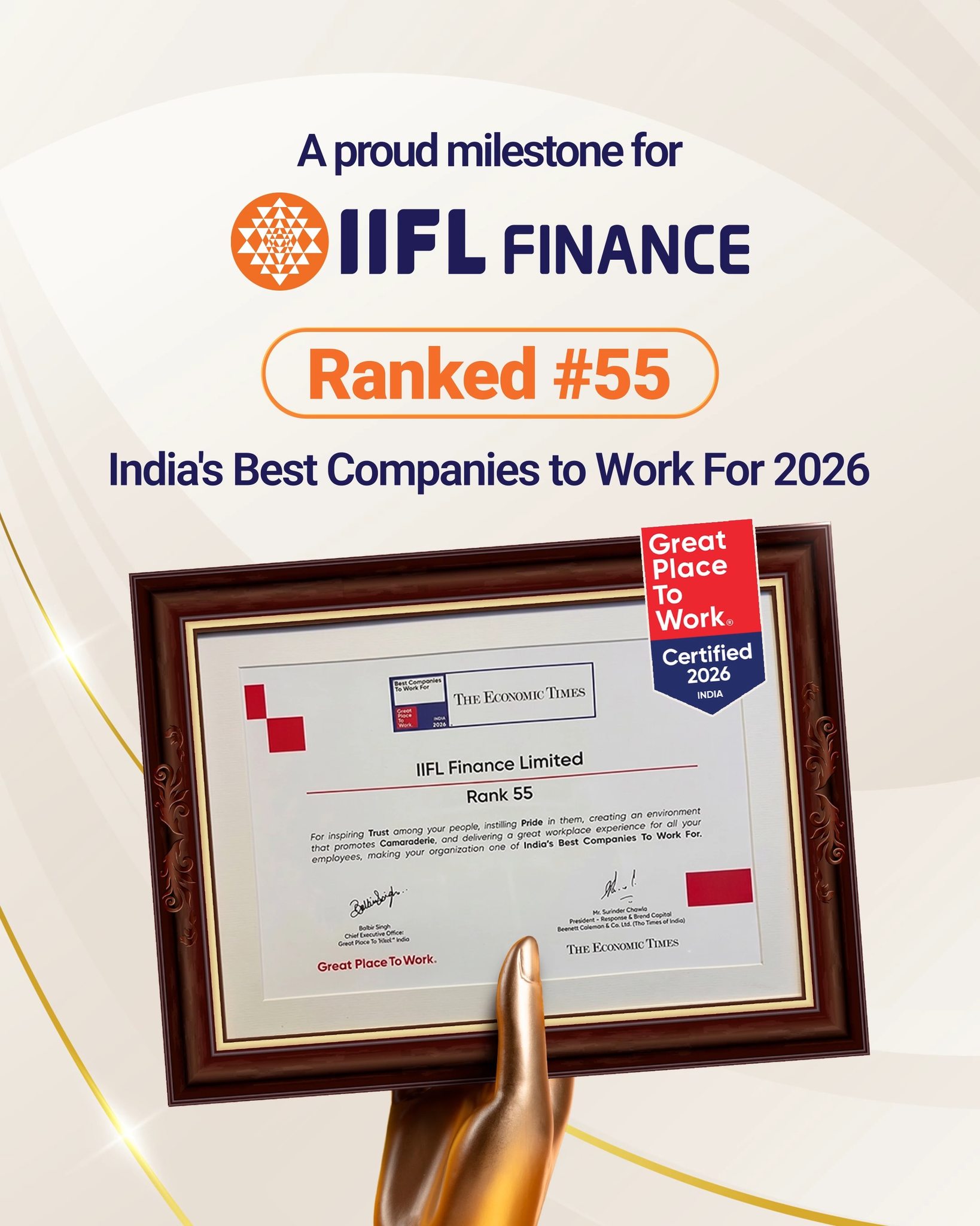 A proud recognition for Team IIFL Finance We re honoured to be ranked 55 among India s Best Companies to Work For 20...
